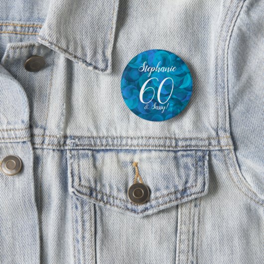 Ocean Blue 60 en Sassy Birthday Party Ronde Button 5,7 Cm (In situ)