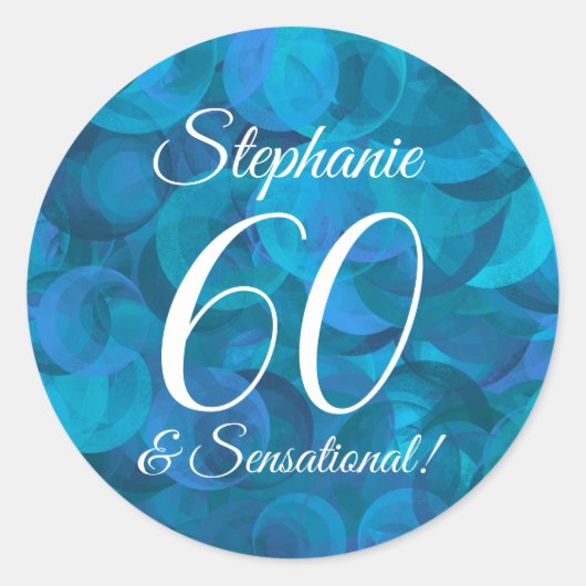 Ocean Blue 60 en Sensational Birthday Favor Ronde Sticker (Voorkant)
