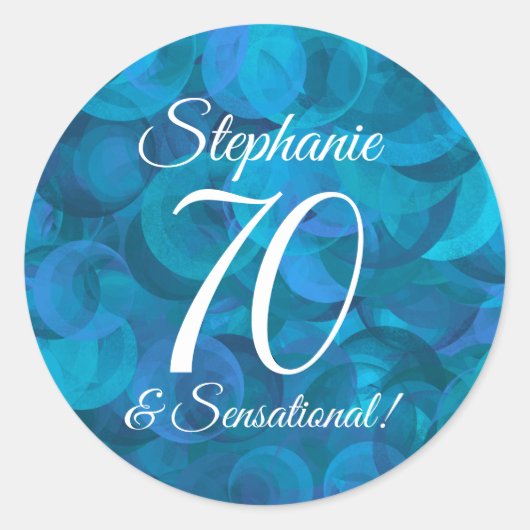 Ocean Blue 70 en Sensational Birthday Favor Ronde Sticker (Voorkant)