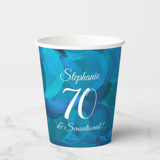 Ocean Blue 70 en Sensational Birthday Party Papieren Bekers (Achterkant)