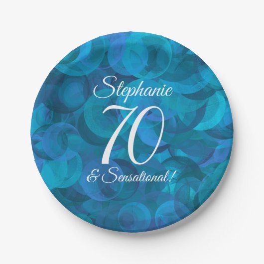 Ocean Blue 70 en Sensational Birthday Party Papieren Bordje (Voorkant)