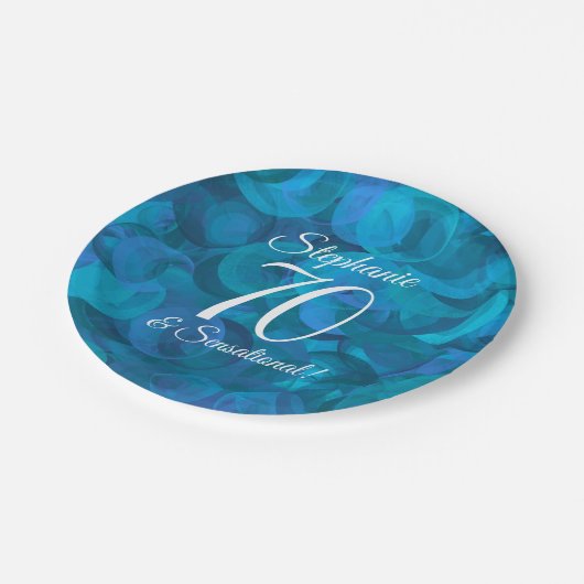Ocean Blue 70 en Sensational Birthday Party Papieren Bordje (Gekanteld)