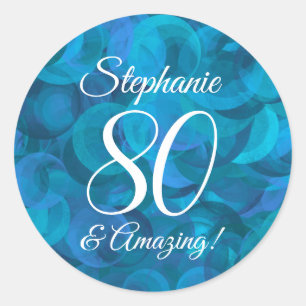 Ocean Blue 80 en Amazing Birthday Favor Ronde Sticker