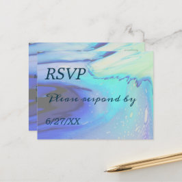 Ocean Blue Abstract Beach Wedding Response Briefkaart