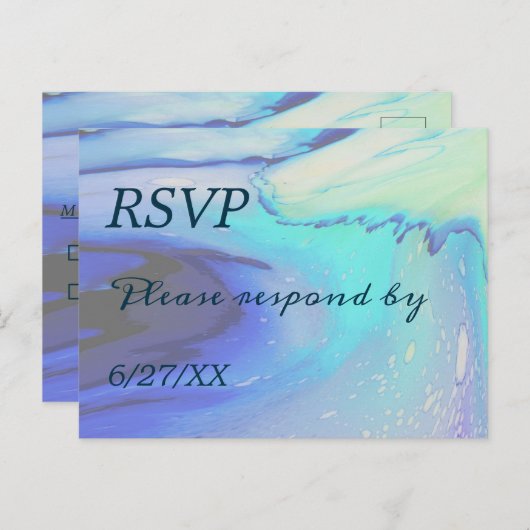 Ocean Blue Abstract Beach Wedding Response Briefkaart (Voorkant / Achterkant)