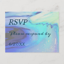 Ocean Blue Abstract Beach Wedding Response Briefkaart
