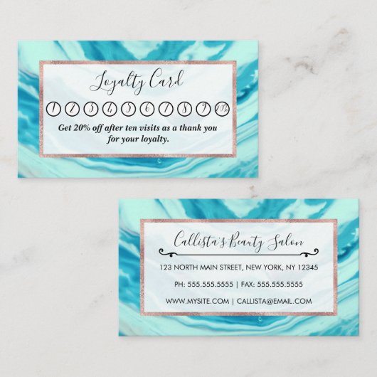 Ocean Blue Abstract Painted Beach Marmeren Golven Klantenkaartje (Voorkant / Achterkant)