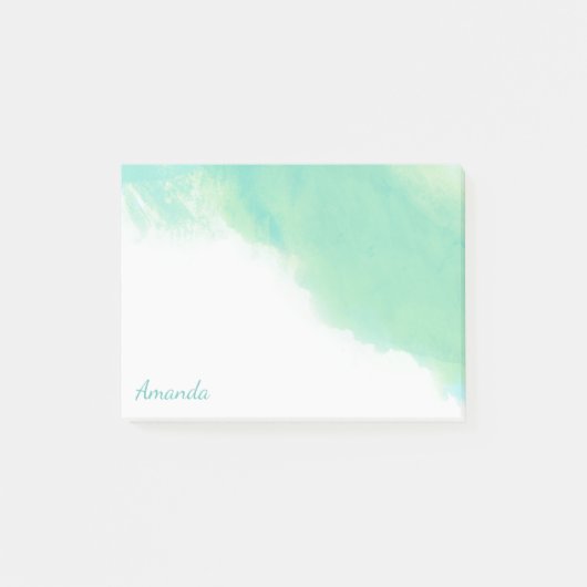 Ocean Blue Abstracte Waterverf met Monogram Post-it® Notes (Voorkant)