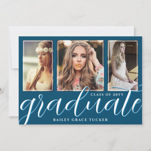 Ocean Blue Afstudeerscript 3-foto's afstuderen Aankondiging (Voorkant)