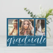 Ocean Blue Afstudeerscript 3-foto's afstuderen Aankondiging (Staand voorkant)