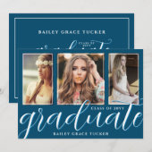 Ocean Blue Afstudeerscript 3-foto's afstuderen Aankondiging (Voorkant / Achterkant)