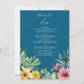 Ocean Blue All in One Tropical Flowers Wedding Kaart (Achterkant)