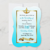 Ocean Blue Anchor Gold Wedding Uitnodiging (Voorkant)