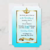 Ocean Blue Anchor Gold Wedding Uitnodiging (Voorkant)