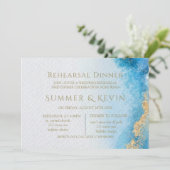 Ocean Blue and Gold Agate Rehearsal Dinner Kaart (Staand voorkant)