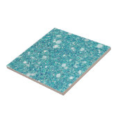 Ocean Blue Aqua Color Faux Glitter Solid Tegeltje (Zijkant)