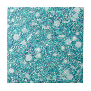 Ocean Blue Aqua Color Faux Glitter Solid Tegeltje