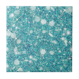 Ocean Blue Aqua Color Faux Glitter Solid Tegeltje