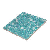 Ocean Blue Aqua Color Faux Glitter Solid Tegeltje (Zijkant)