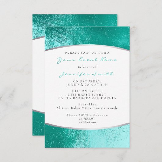 Ocean Blue Aqua Gray White Metallic Beach Kaart (Voorkant / Achterkant)