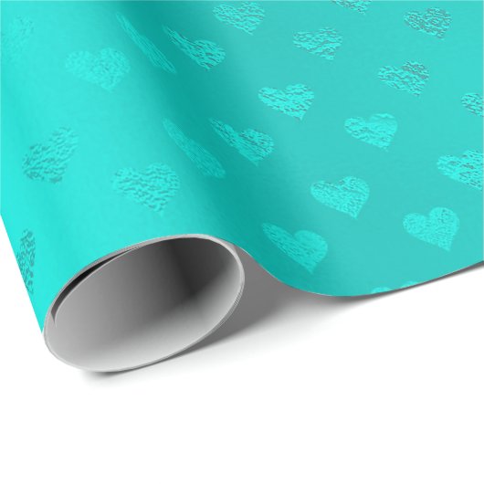Ocean Blue Aqua Metallic Hearts Beach Wedding Cadeaupapier (Rol Hoek)