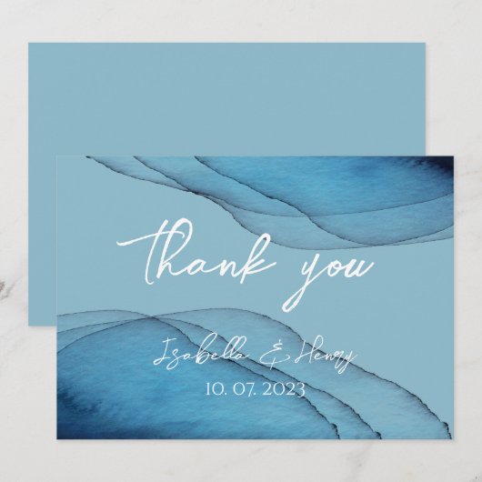 Ocean blue aquamarine waterverf bedankkaart (Voorkant / Achterkant)