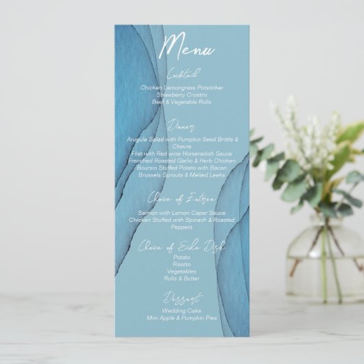Ocean blue aquamarine waterverf Wedding Menu (Staand voorkant)