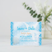 Ocean Blue Beach Wedding Save the Date Briefkaart (Staand voorkant)