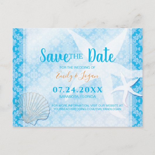 Ocean Blue Beach Wedding Save the Date Briefkaart (Voorkant)