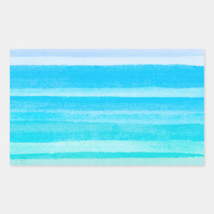Ocean Blue Blauwgroen Waterverf Ombre Streep Rechthoekige Sticker