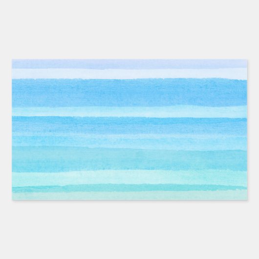 Ocean Blue Blauwgroen Waterverf Ombre Streep Rechthoekige Sticker (Voorkant)