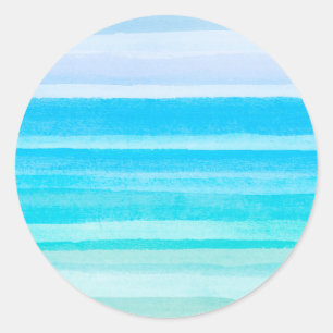 Ocean Blue Blauwgroen Waterverf Ombre Streep Ronde Sticker