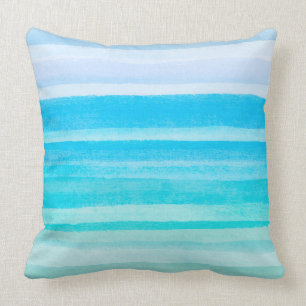 Ocean Blue Blauwgroen Waterverf Ombre Stripe Kussen