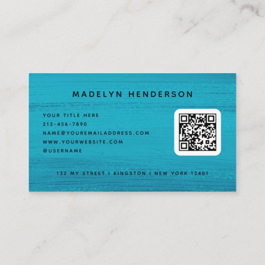 Ocean Blue Brush Strokes Modern Brush QR-code Visitekaartje (Achterkant)