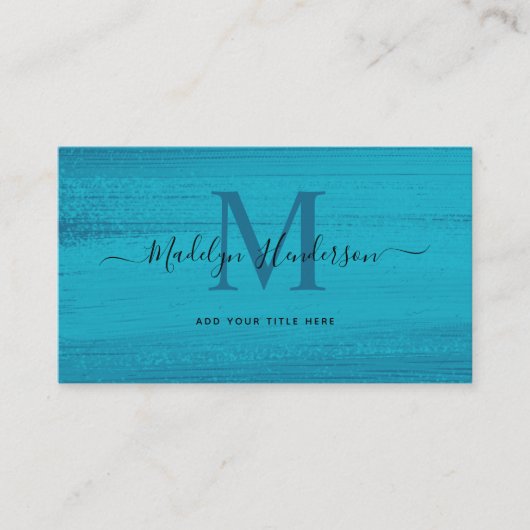 Ocean Blue Brush Strokes Modern Brush QR-code Visitekaartje (Voorkant)