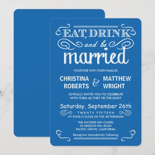 Ocean Blue Casual Country Wedding Invitations Kaart (Voorkant / Achterkant)
