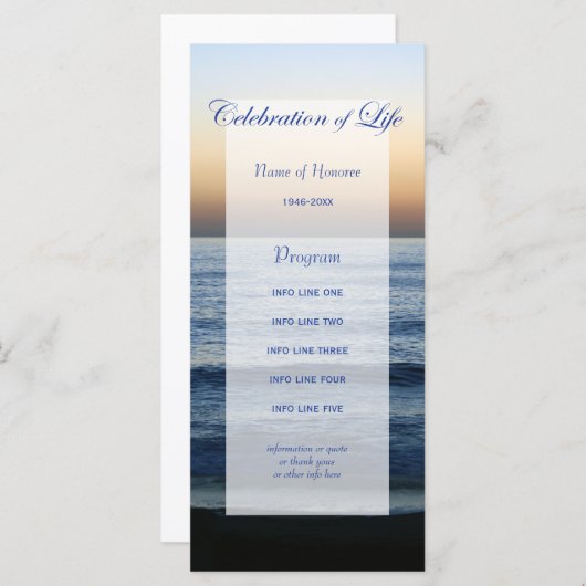Ocean Blue Celebration of Life-programmakaart Programmakaart (Voorkant / Achterkant)