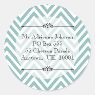 Ocean Blue Chevron Moderne naam Retouradres Ronde Sticker