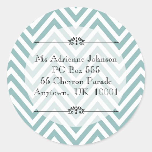 Ocean Blue Chevron Moderne naam Retouradres Ronde Sticker (Voorkant)
