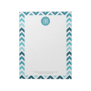 Ocean Blue Chevron Ombre ZigZag Monogrammed Notitieblok