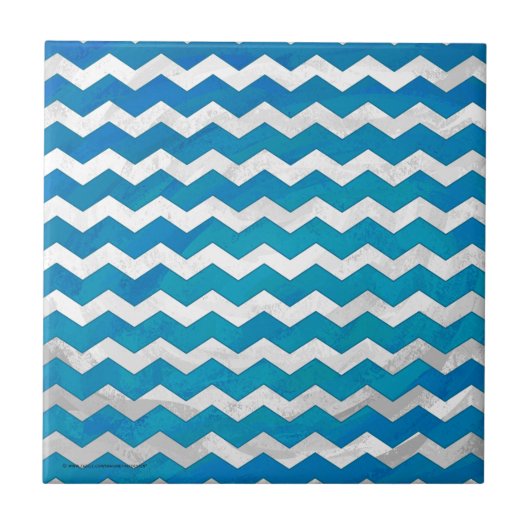 Ocean Blue Chevron Pattern Tegeltje (Voorkant)