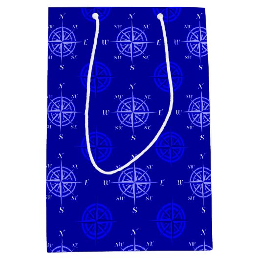 Ocean Blue Compass Roos Medium Cadeauzakje (Voorkant)