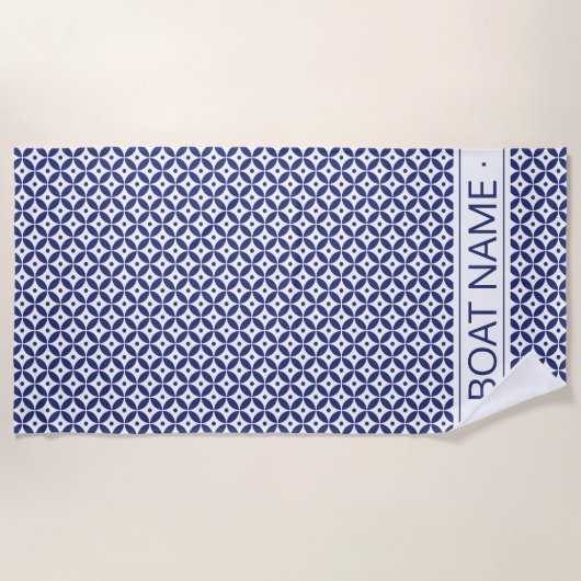 Ocean Blue Custom Boat Name Geometric Pattern Strandlaken (Voorkant)