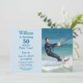 Ocean Blue Custom "Turning 50" Foto Birthday Kaart (Staand voorkant)