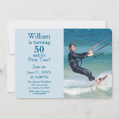 Ocean Blue Custom "Turning 50" Foto Birthday Kaart (Voorkant)