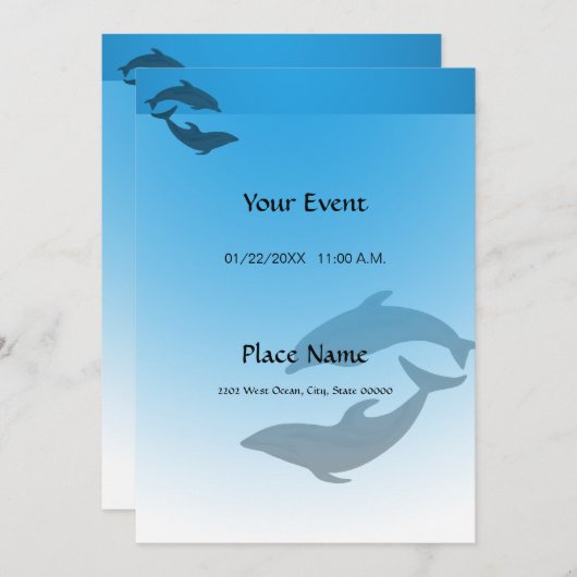 Ocean Blue Dolphin Invitation Kaart (Voorkant / Achterkant)