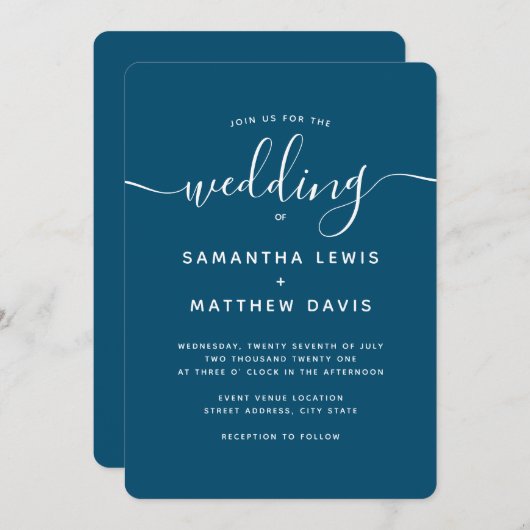 Ocean Blue Elegante Boheemse Strandbruiloft Kaart (Voorkant / Achterkant)