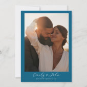 Ocean Blue Elegante Tropische Bloemen Fotobruiloft Save The Date (Achterkant)