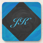 Ocean Blue en Black Monogram Drankjes Onderzetter (Voorkant)
