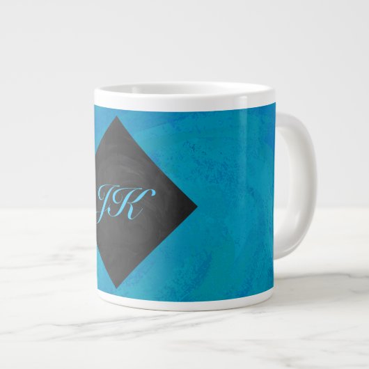 Ocean Blue en Black Monogram Grote Koffiekop (Voorkant rechts)